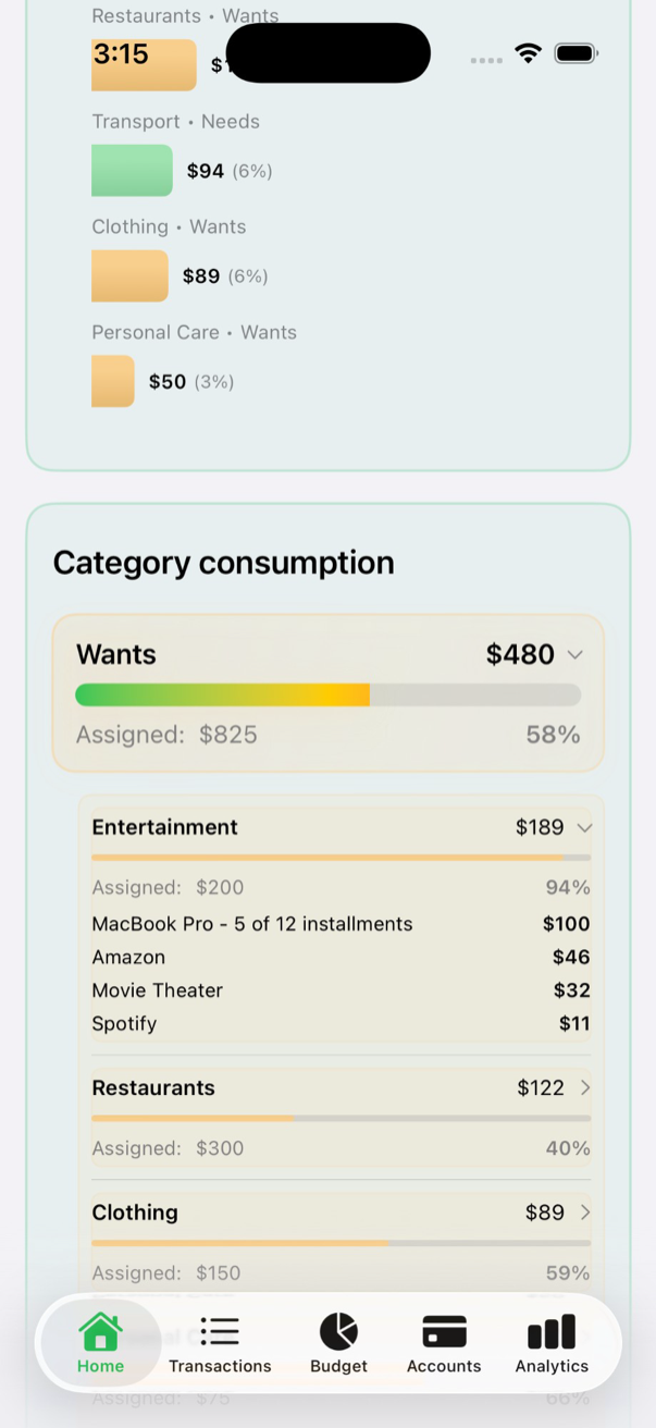 Detalle de categoría en ZeroBudget