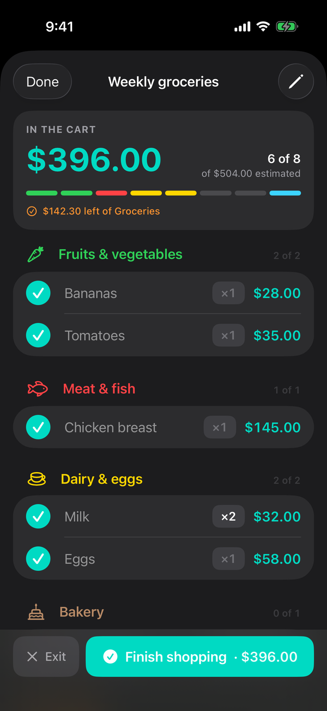 Shopping mode in ZeroBudget