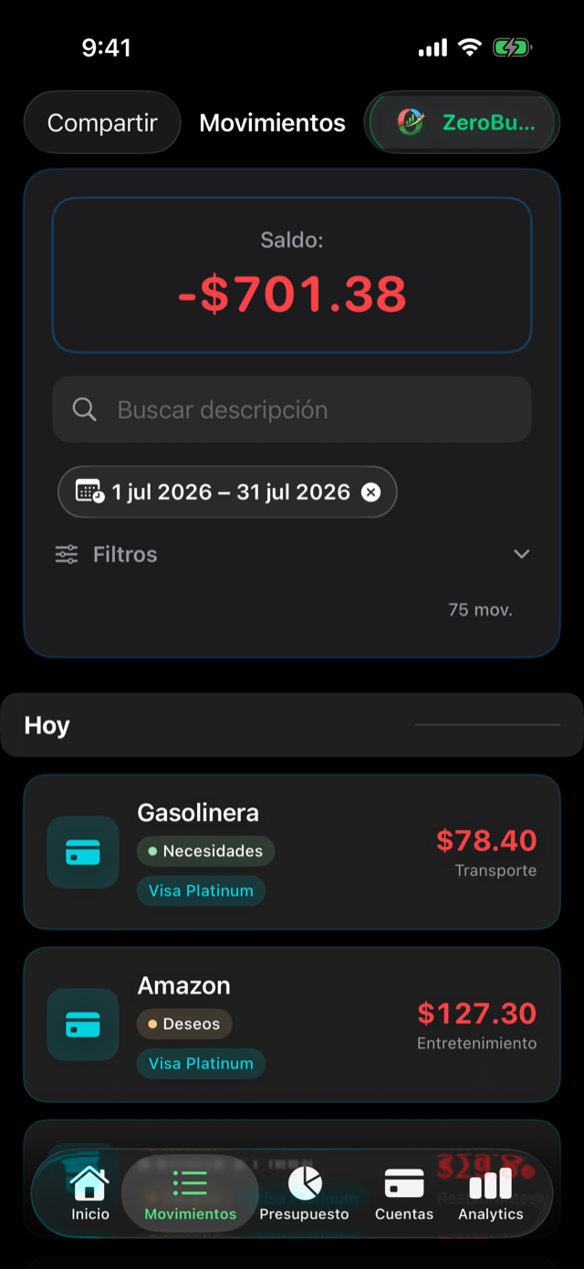 Compartir movimientos en ZeroBudget
