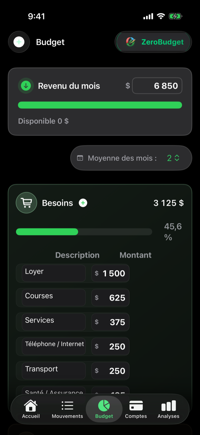 Budget dans ZeroBudget
