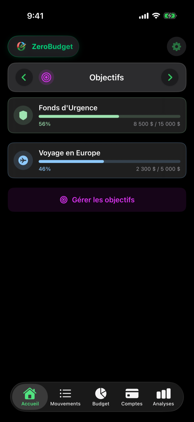 Objectifs d'épargne