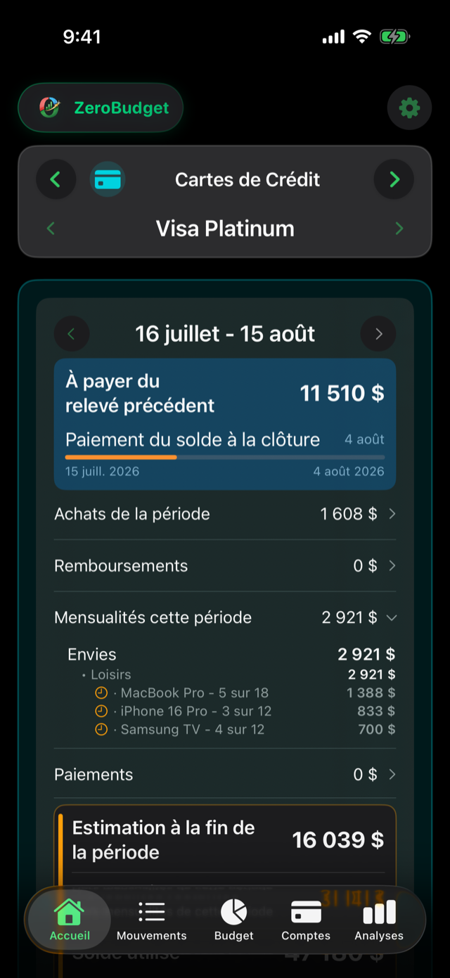 Paiements échelonnés dans ZeroBudget