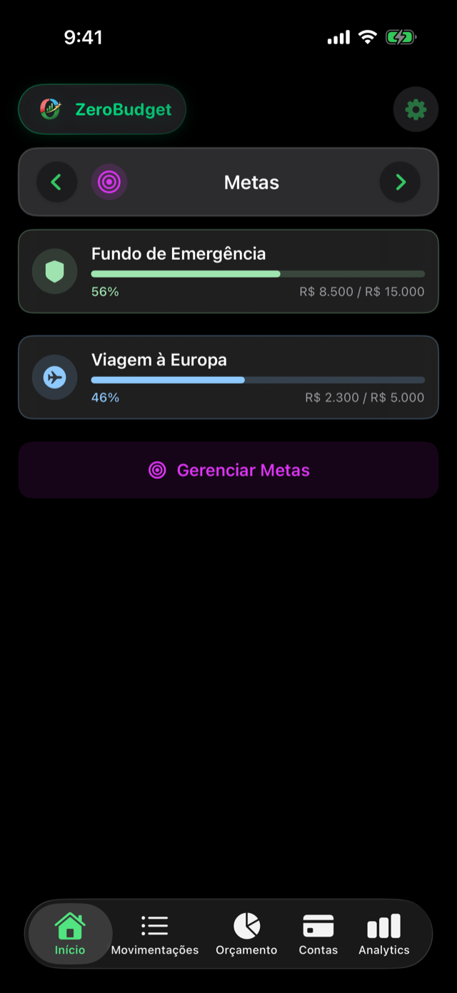 Metas de poupança