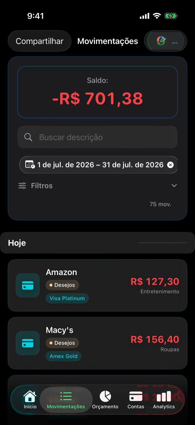 Compartilhar movimentações no ZeroBudget