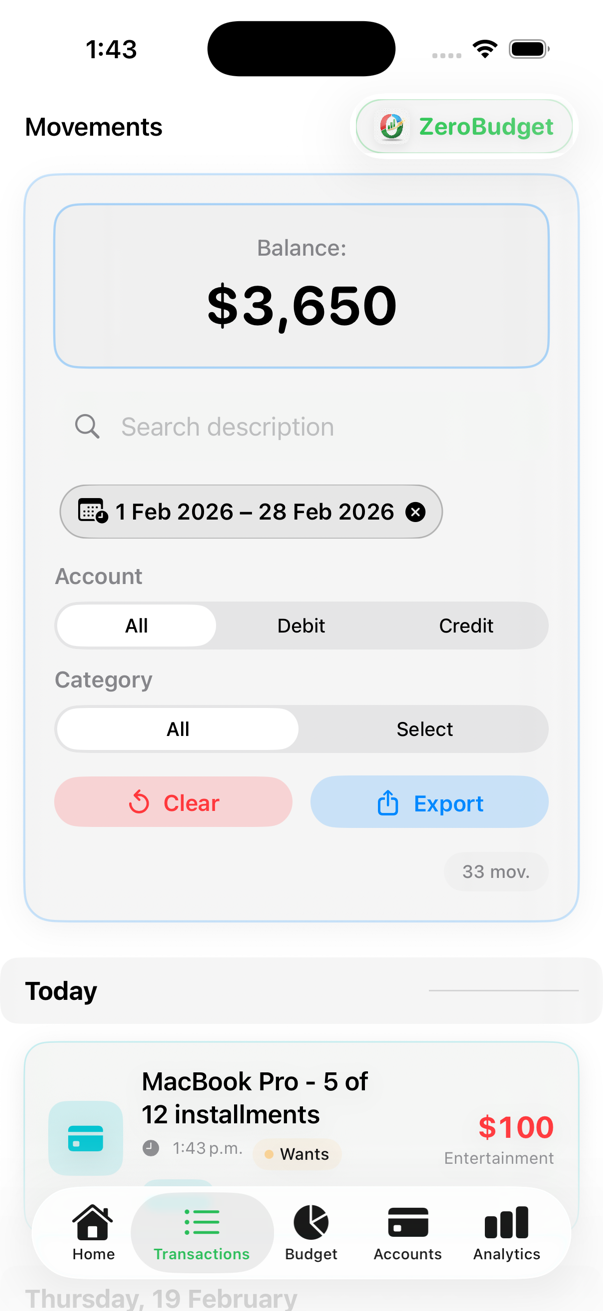 Transacciones en ZeroBudget